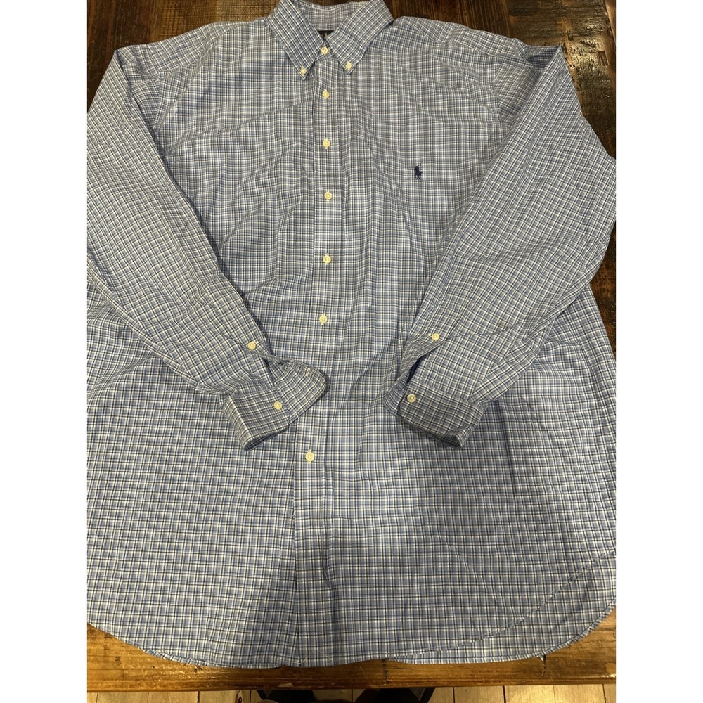 Polo Ralph Lauren Big and Tall Button Down Plaid‎ shirt size 2XLT EUC Blue
